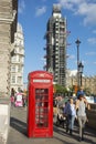 London, U.K., August 22, 2019 - Famous red telephone booth in London Royalty Free Stock Photo