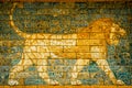 London UK - Ancient artifact - Glazed brick panel showing a roaring lion from the Throne Room of Nebuchadnezzar II