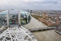 London, UK - April 2018: Cabin of Millenuim wheel and London cityscape from top Royalty Free Stock Photo