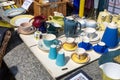 Car Boot Sale by Vintage. Retro festival. People sell vintage clothing, goods jewellery, homeware on
