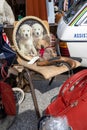 Car Boot Sale by Vintage. Retro festival. People sell vintage clothing, goods jewellery, homeware on