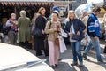 Car Boot Sale by Vintage. Retro festival. People sell vintage clothing, goods jewellery, homeware on