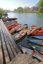 LONDON, UK - APRIL 9, 2017: Colorful boats on the river Thames close to Richmond Bridge in Richmond Southwest London