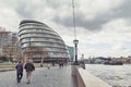 The curved glass building of the City Hall of London architectural landmark of London, located on the Southwark near Tower Bridge Royalty Free Stock Photo