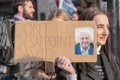 London, UK - April 15, 2019: The girl holding a banner reading Dont Disappoint David. Extinction Rebellion campaigners blocked