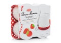 LONDON, UK - APRIL 01, 2020: Pack of Bonne Maman Yoghurt with strawberry layer on white