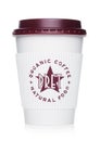 LONDON, UK - APRIL 15, 2019: Pret a Manger Coffee Paper Cup from the famous coffee shop chain with logo in the middle on white Royalty Free Stock Photo