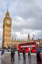 London, UK - April 2017: Red double-decker bus and Big Ben tower Royalty Free Stock Photo