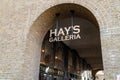 LONDON, UK - APRIL 1, 2019: Sign and the entrance to Hay`s Galleria on the South Bank in London