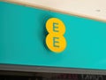 The EE shop sign, Dalston Kingsland shopping centre, London.