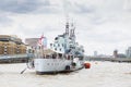 HMS Belfast battleship moored on the River Thames