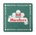 LONDON, UK - AUGUST 22, 2018: Marston`s beer beermat coaster isolated on white background.