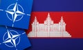 LONDON, UK - August 2022: NATO North Atlantic Treaty Organization military alliance logo on a Cambodia flag