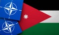 LONDON, UK - August 2022: NATO North Atlantic Treaty Organization military alliance logo on a Jordan flag