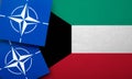 LONDON, UK - August 2022: NATO North Atlantic Treaty Organization military alliance logo on a Kuwait flag