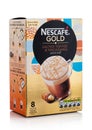 LONDON, UK - AUGUST 15, 2019: Pack of Nescafe Gold Salted Toffee and Macadamia mocha on white background