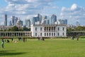 Greenwich Park with a view of the Queen House and the Canary Wharf in London