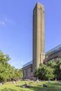 LONDON, UK - AUGUST 2, 2018: People at the exterior of The Tate Modern Art Gallery Royalty Free Stock Photo