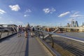 LONDON, UK - AUGUST 2, 2018: People at the famous Millenium Bridge Royalty Free Stock Photo