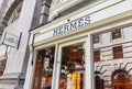 London / UK, August 21st 2019 - Hermes shop front in the Royal Exchange, in Bank. Hermes is a high-end retailer