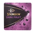 LONDON, UK - AUGUST 22, 2018: Strongbow cider beermat coaster isolated on white background.