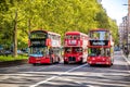 London, UK- August 19, 2023: Three Generations of London Red double decker buses Royalty Free Stock Photo