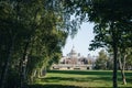 View of St. Pauls Cathedral between the trees of Tate Modern Garden on South Bank of River Thames, London, UK Royalty Free Stock Photo