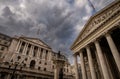 London, UK: The Bank of England on Threadneedle Street in the City of London and The Royal Exchange Royalty Free Stock Photo