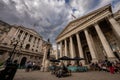 London, UK: The Bank of England on Threadneedle Street in the City of London and The Royal Exchange Royalty Free Stock Photo