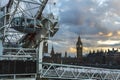 London, UK - 2016.04.05: Big Ben and the London Eye sunset