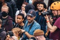 Black Lives Matter protest during lockdown coronavirus pandemic. Photographers in the crowd taking pictures