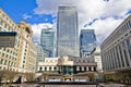 LONDON, UK - CANARY WHARF, MARCH 22, 2014 West India avenue Royalty Free Stock Photo