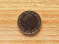 5 pence coin, obverse side showing the Queen, currency of the UK Royalty Free Stock Photo