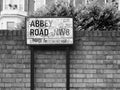 Abbey Road sign in London black and white