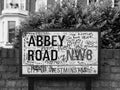 Abbey Road sign in London black and white