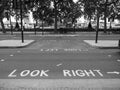 look right, look left sign in London black and white Royalty Free Stock Photo