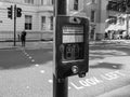 Pedestrian wait sign in London black and white