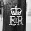 Royal cypher of the Queen in London black and white