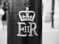 Royal cypher of the Queen in London black and white