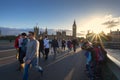 London, UK - circa May 2014: Sunset at The Big Ben and the Parliament House, London, United Kingdom Royalty Free Stock Photo