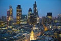 City of London at sunset. Famous skyscrapers City of London business and banking aria view at dusk. London, UK