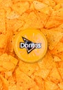 LONDON, UK - DECEMBER 01, 2017: Doritos tortilla chips with Nacho Cheese Dip