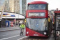 LONDON, UK December 2017: Red double decker bus public transport, high dynamic range Royalty Free Stock Photo