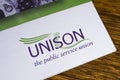 UNISON Logo on a Leaflet Royalty Free Stock Photo