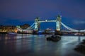 View of Tower Bridge across River Thames at dusk, London UK Royalty Free Stock Photo