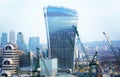 Walkie-talkie building and Canary Wharf banking and office aria at the background. London, UK Royalty Free Stock Photo