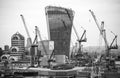 Walkie-talkie building and Canary Wharf banking and office aria at the background. London, UK Royalty Free Stock Photo