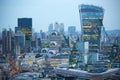 Walkie-talkie building and Canary Wharf banking and office aria at the background. London, UK Royalty Free Stock Photo