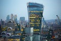 Walkie-talkie building and Canary Wharf banking and office aria at the background. London, UK Royalty Free Stock Photo