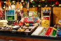 London, UK/Europe; 20/12/2019: Assortment of colorful sweets, candy and snacks in a stall at the Christmas market of Leicester